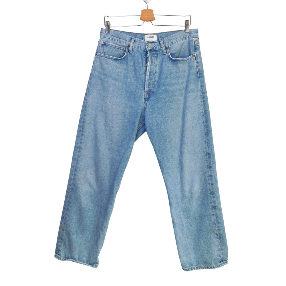 AGOLDE 90s Crop Mid Rise Straight Jeans Essence Blue Organic Cotton Size 29 - Picture 2 of 6